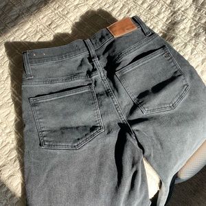 Black, high waisted, button fly, wide leg jeans